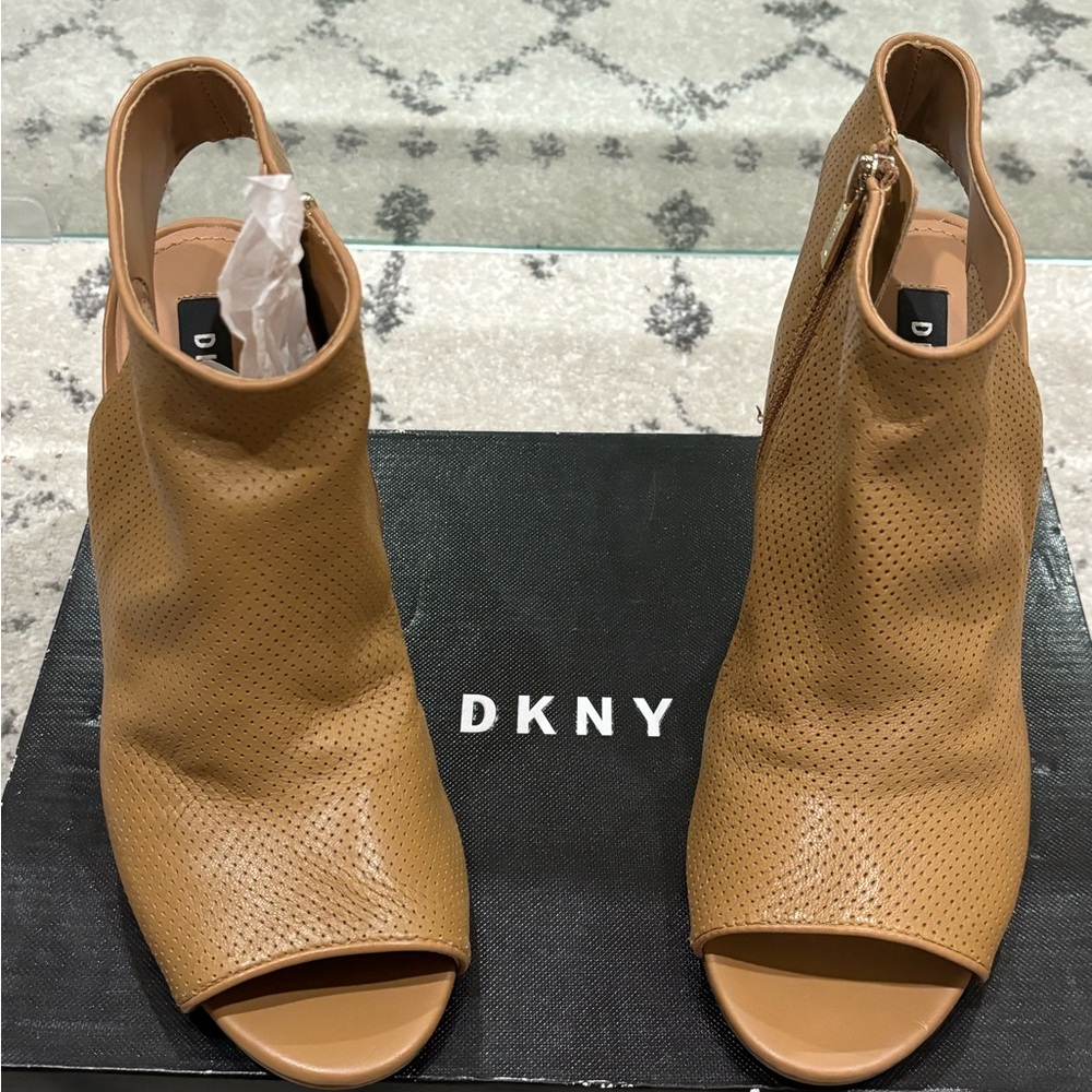 DKNY Women's Tan Peep Toe Ankle Boots